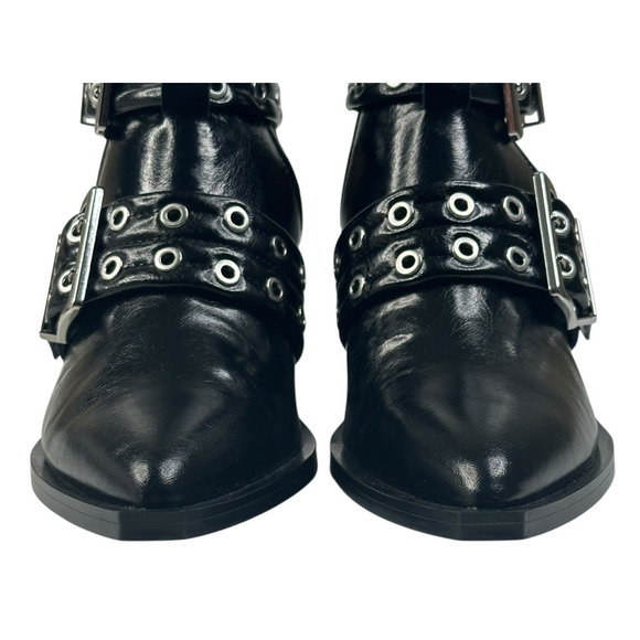 Steve Madden Grazia Pointed Toe Moto Bootie Black Leather Womens 7.5M New $150 - Picture 3 of 12